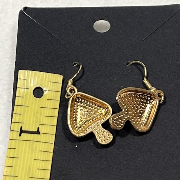 Pink Mushroom Earrings Gold Tone Enamel Dangle Cottagecore Fairycore Jewelry - Picture 5 of 7